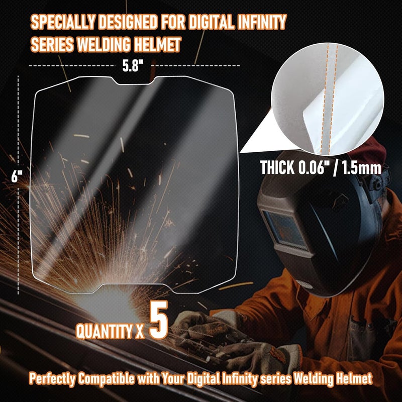 OXING 5Pcs - 271320 Front Cover Lens for Digital Infinity Series Welding Helmet - High Clarity Replacement Welding Helmet Lens - Image 3